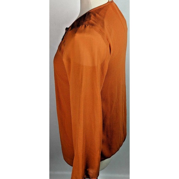 Nurture Apricot Blouse Embellished Beaded Size Small Billow Sleeves Front Tie - Picture 6 of 8